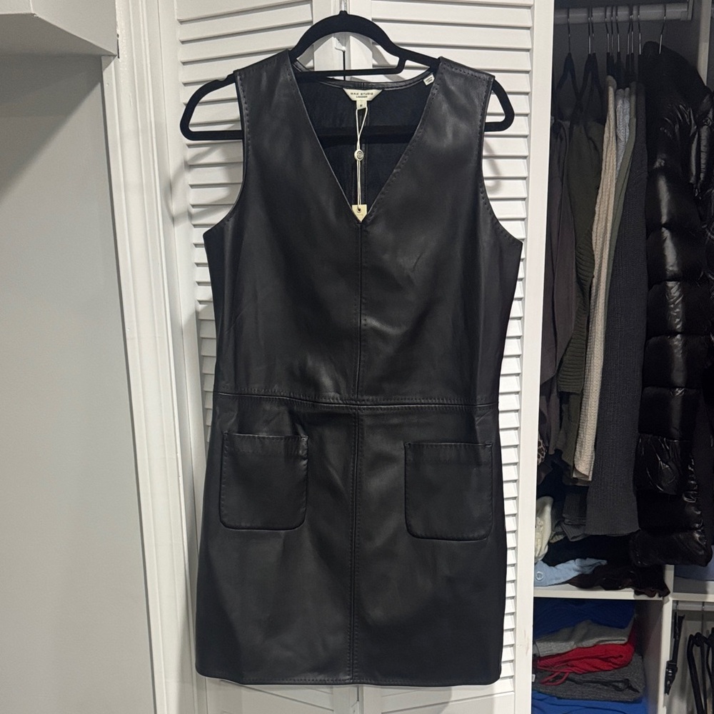 Brand new Max Studio Black Leather Dress with Pockets